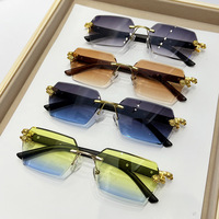Classique doré léopard tête alliage métal Animal lunettes de soleil américain dégradé lentille mode rectangulaire nuances lunettes de soleil sans monture