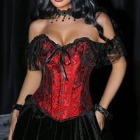 Haut corset pour femme en satin rétro, anti-bactérien, avec volants aux épaules et dentelle, effet serre-taille, style gothique, pour soirée, club, costume d'Halloween, commande en gros
