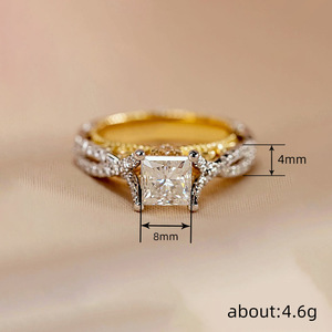 Anello Bicolore a Forma Quadrata, Design in Stile Palazzo, Anello da Dito per Donne - Product Image 4