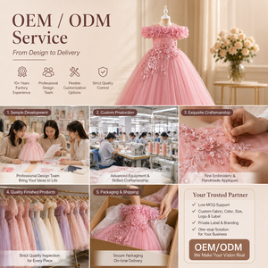 Robe de demoiselle d'honneur rose en tulle bouffant pour les filles de 8 ans, tenue de fête d'anniversaire brodée pour enfants pour l'été - Product Image 6