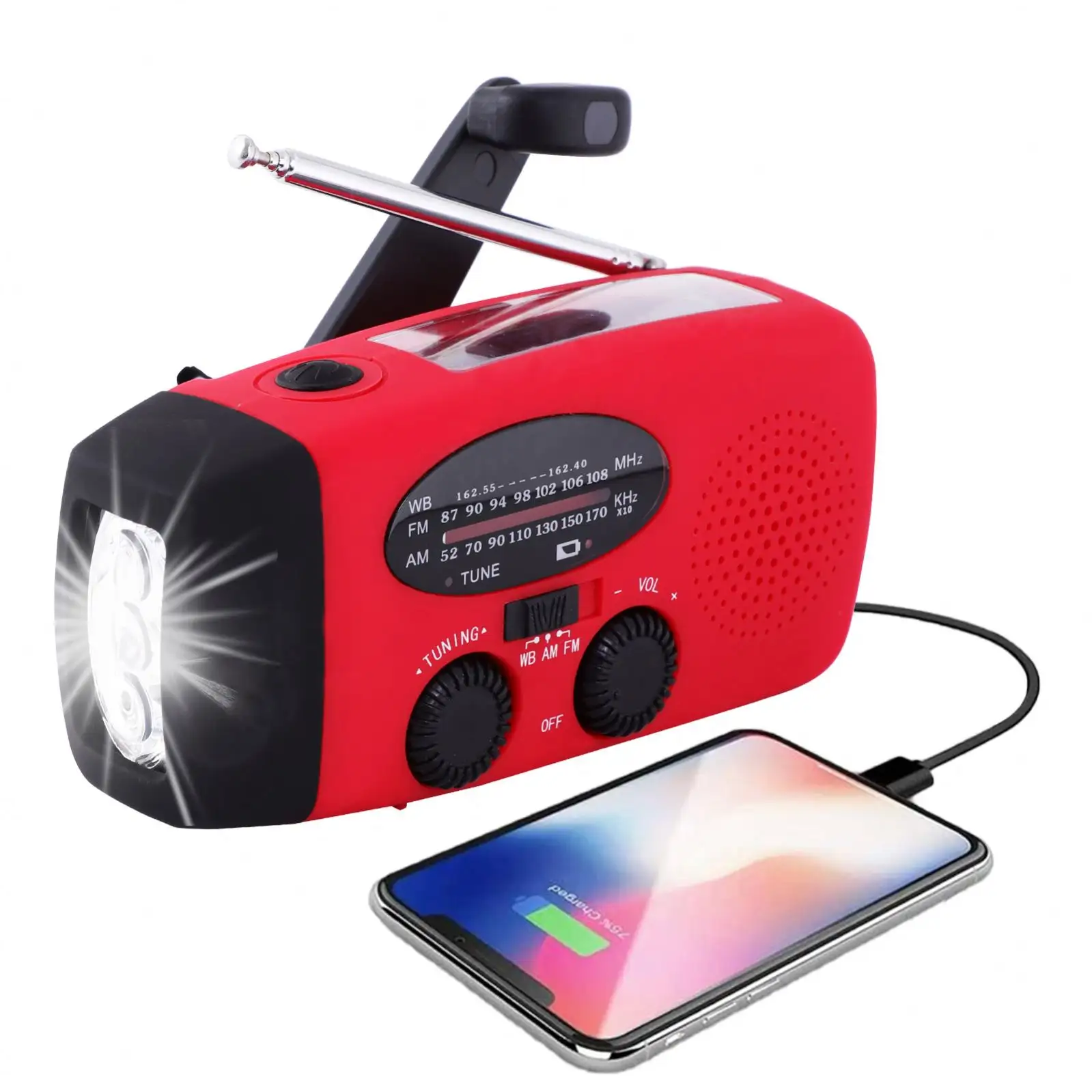 Emergency Radio Hand Crank Solar Charge Am Fm Radio with Light Rechargeable Battery 2000mAh For Power Charge
