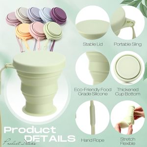 8 tasses de voyage pliables en silicone, 7 oz, avec couvercles, réutilisables, extensibles, portables, pour le camping - Product Image 2