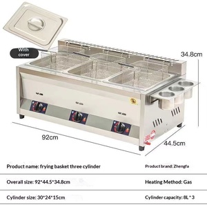 Friteuse à gaz commerciale 8L+8L+8L en acier inoxydable pour frites et poulet frit avec dispositif de protection anti-incendie - Product Image 1