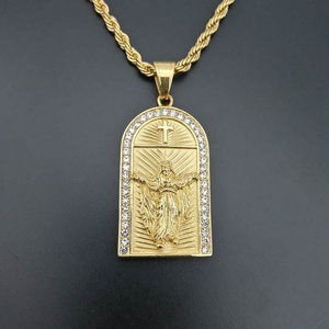 High Quality 18k Gold Plated Men's Jesus Christ <b>Cross</b> Pendant Stainless Steel Link <b>Chain</b> Religious Necklace Jewelry - Product Image 1