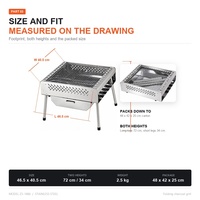 Barbecue au charbon de bois pliable portable 46,5x40,5 cm en acier inoxydable, hauteur réglable pour le camping et la terrasse