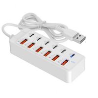 Station de charge USB 12 ports |   6 USB-C + 6 USB-A |   Puissance totale de 66 W |   Chargez 12 appareils en même temps |   Câble blanc, 100 cm