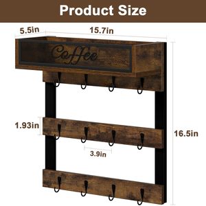 Support mural pliable personnalisé pour tasses à café avec 12 crochets, pour capsules de café, idéal pour la cuisine et la maison, couleur <span class=keywords><strong>marron</strong></span> - Product Image 4