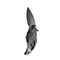 Couteau de poche pliant mini à poignée Aigle imprimée en 3D, lame en acier inoxydable 5Cr15 finition Stonewashed, porte-clés EDC pour camping et activités de plein air