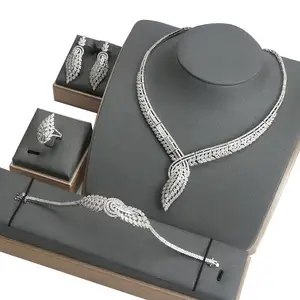 Set Perhiasan Pengantin Wanita, Set Perhiasan Pengantin Merek Terkenal 4 Buah Zirkonia Kubik, Pernikahan, Set Perhiasan Dubai