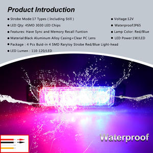 Feux stroboscopiques d'urgence LED rouge et bleu ultra-minces à montage en surface, balise de signalisation clignotante, mini-feux de calandre LED pour <span class=keywords><strong>camion</strong></span>, voiture, véhicule - Product Image 6