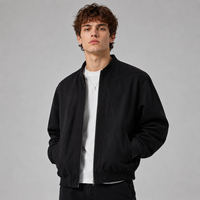 Blouson Bomber Vintage Noir et Rouge Doublé, Coupe Structurée Courte et Ample, Fermeture Éclair, Style Américain Automne, Vêtements pour Hommes