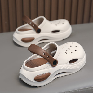 Women's Crocs Platform EVA <b>Clogs</b> Thick Soled Non Slip Comfortable Sandals White Brown Color 2024 Style - Product Image 2