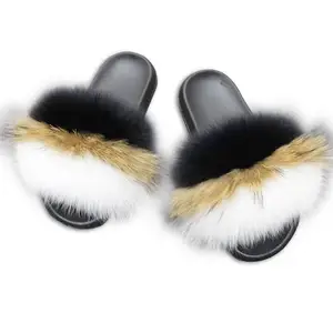 2022 New Beautiful women fur slippers fur mink soft real fur slides for women and ladies