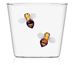 Custom Made Clear Hand-blown Heat-resistant Borosilicate Glass Tumbler with Decorative Bee