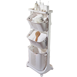 -Cesto portabiancheria a strati cesto portaoggetti per vestiti cesto per vestiti sporchi con ruota universale per il bagno - Product Image 2