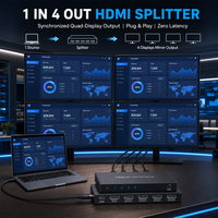 Répartiteur HDMI 4K Mindpure 1 entrée 4 sorties, amplificateur de distribution 1x4, duplicateur alimenté pour écran miroir multi-affichage pour moniteur PS5