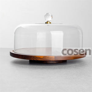 Yeni Ürün Döner Tabla Doğal Ahşap Pasta Standı Akrilik Kubbeli Mutfak Aksesuarları için - Product Image 1