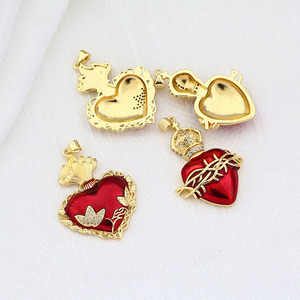 CZ9406 Chic Supplies Pendentifs Breloques Milagro <span class=keywords><strong>Ex</strong></span> Voto Cœur Éclatant Effiloché en Émail Rouge Plaqué Or 18 carats avec Zircon Cubique - Product Image 5
