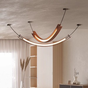 Italian Leather Belt Chandelier Long Gold LED Adjustable Height Designer Art Lighting For Living Room And Dining Room - Product Image 2