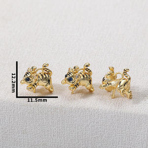 युआनलॉन्ग प्यारा आधा छेद कॉपर 18k सोना प्लेटेड माइक्रो इनडेटेड जिरकॉन पशु और खरगोश पेटेन्ट - Product Image 4