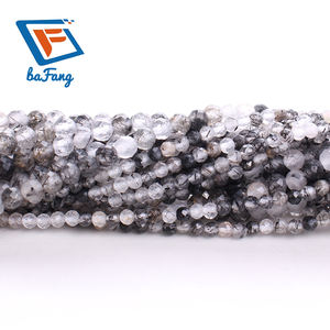 Grosir segi alami 2/3/4mm hitam Rutilated kuarsa batu permata manik-manik untuk perhiasan gelang Membuat - Product Image 1