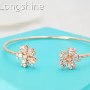 Charm Creative Sieraden Vrouwen Exquisite Flower Blossom Cherry Vormige Opening Ontwerp Real Diamond Bangles 18K Gold Manchet Armband