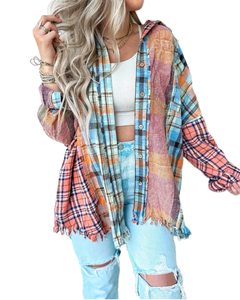 Chemise en flanelle tissée à carreaux style bohème pour femme, col rabattu, manches longues, coupe classique pour l'été - Product Image 1