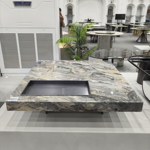 Bàn cà phê đá cẩm thạch màu nâu sang trọng hiện đại vuông căn hộ nhỏ bàn ăn phong cách tối giản mới nhập cảnh sang trọng Bàn cà phê đá - Product Image 5