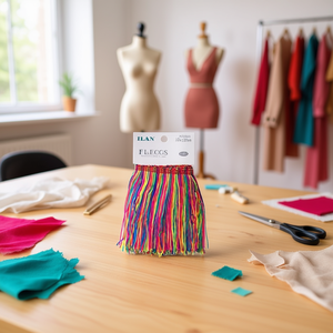 Frangia con nappe ILAN 15x150cm in nylon multicolore per artigianato e moda - Product Image 3