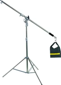 E-reise şerit paslanmaz çelik 110-180cm ışık standı fotoğraf stüdyosu için 214cm bom kolu ve kum torbası ile ayarlanabilir