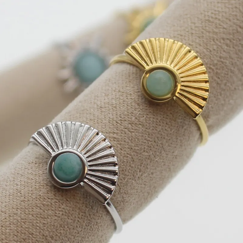 Heißer-verkauf ins meer urlaub freizeit wind shell natürliche stein variable multi-farbe edelstahl schmuck einstellbare ring