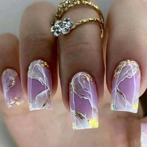 <span class=keywords><strong>Uñas</strong></span> Postizas Cuadradas Medianas al por Mayor con Diseño Degradado de <span class=keywords><strong>Nubes</strong></span> y Conchas - Product Image 1