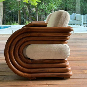 <span class=keywords><strong>Fauteuil</strong></span> en teck de <span class=keywords><strong>jardin</strong></span> au <span class=keywords><strong>design</strong></span> extérieur confortable de style nordique, gris, hôtel, tissu imperméable, fauteuils pour patio - Product Image 6