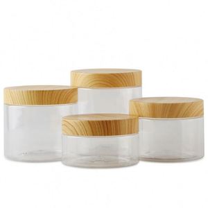 Tarro de Plástico PET Transparente Color Ámbar Esmerilado Natural para Crema Corporal o Cosmética, con Tapa de Bambú a Rosca, 50ml-500ml, Personalizable con Grabado - Product Image 4