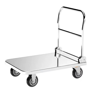 Chariot à main pliable en acier inoxydable poli anti-traces de doigts avec poignée verrouillable et roues amortissantes pour marché humide et produits alimentaires - Product Image 3