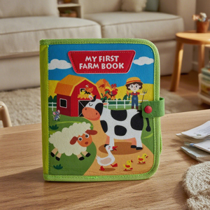 Libro de tablero de aprendizaje educativo de fieltro temprano para niños de 5 a 7 años, herramientas de cognición de animales de granja de árboles frutales para bebés, juguetes educativos - Product Image 1