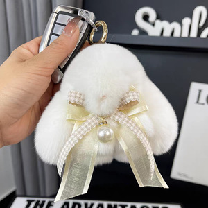 Petit lapin en peluche mignon, imitation lapin mort, pendentif porte-clés nœud <span class=keywords><strong>papillon</strong></span>, poupée en fausse fourrure d'otter, décoration de <span class=keywords><strong>sac</strong></span> - Product Image 3