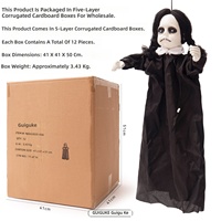 Nouvelle décoration suspendue fantôme fille aux cheveux tressés en robe noire pour Halloween, détection électrique, pour maison hantée et escape room