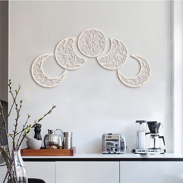 3D Eco-Friendly Wood Carving Wall Stickers Living Room and Bedroom Moon Decoration for Family Wall Hanging