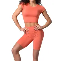 Grosir Pakaian Olahraga Set 2 Potong Celana Pendek Crop Top Wanita Pakaian Fitness Set Yoga untuk Wanita