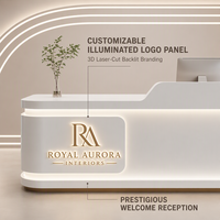 Comptoir de réception minimaliste incurvé avec éclairage LED pour salon de beauté de luxe, clinique de spa, boutique, magasin, bureau