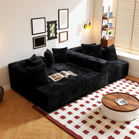 Ensemble de canapés modulaires modernes compressés, surdimensionnés, avec deux longues chaises longues en velours côtelé, personnalisables, sans structure, emballage en boîte