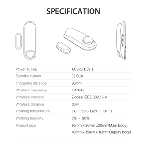 <span class=keywords><strong>HomeKit</strong></span> inalámbrico Zigbee LED <span class=keywords><strong>Sensor</strong></span> de ventana de puerta <span class=keywords><strong>Sensor</strong></span> de contacto alimentado por batería para seguridad de hogar inteligente hecho ABS - Product Image 6