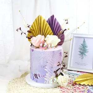 Vendita calda torta decorazioni forniture di carta 2 pz decorazione di compleanno oro e rosso ventagli accessori torta per torta topper