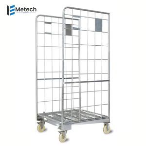 Vente en gros de chariots à cage en acier emboîtables en métal robuste entrepôt de stockage à sécurité totale conteneur à mailles pliable emballé par palettes - Product Image 5
