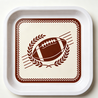Plateau carré en mélamine de 14 pouces au design rétro de jeu de football, plateau de service rustique pour collations et boissons