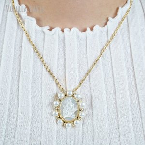 NM54444 Nuestra Señora Monte Carmelo Colgante Collar Madre Perla Shell Chapado en oro Virgen María Joyería religiosa para aniversario - Product Image 6