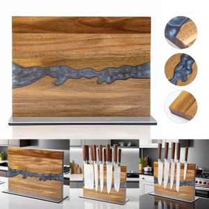 Porte-<span class=keywords><strong>couteaux</strong></span> magnétique personnalisé double face en bois d'acacia et résine, écologique, aimants puissants <span class=keywords><strong>pour</strong></span> la <span class=keywords><strong>cuisine</strong></span>, taille personnalisable - Product Image 1