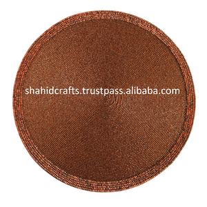 Mantel Individual Redondo Clásico de Cuentas de Vidrio Hecho a Mano, Diseño de Última Moda, Color Amarillo, 15 Pulgadas, para Uso en el Hogar y Restaurantes - Product Image 5