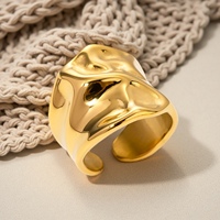 Anillos Abiertos Gruesos de Acero Inoxidable Chapados en Oro al por Mayor, Anillos Anchos Plegados Lisos, Joyería de Moda para Mujeres y Hombres